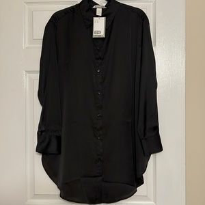 NWT H&M Black satin long blouse